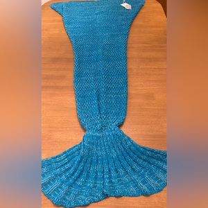 Blue Mermaid Tail Knit Crocheted Throw Blanket; Reading Play Blanket